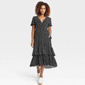 Knox Rose Black Polka Dot Wrap Midi Dress